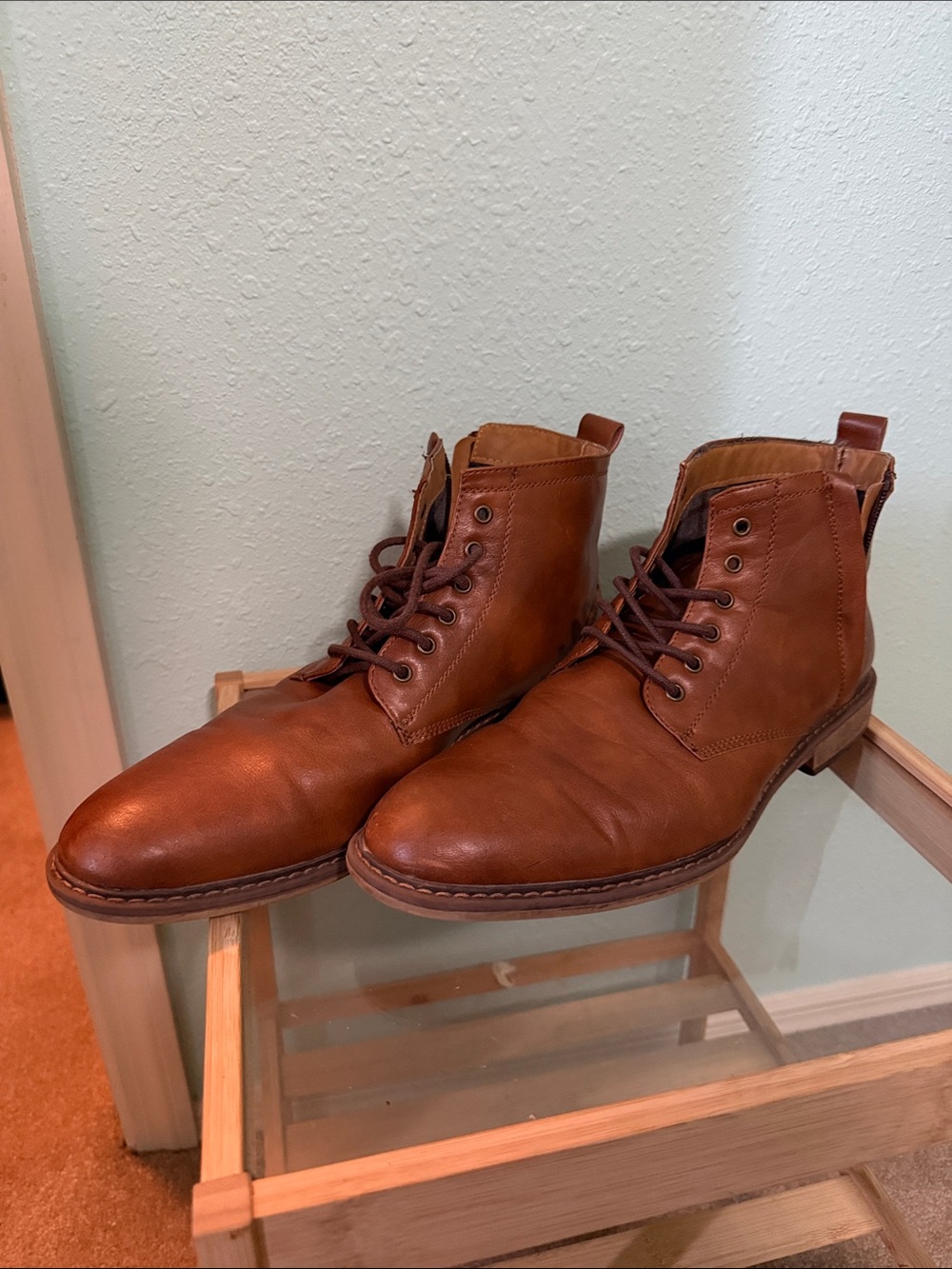 Steve Madden Men's Cognac Leather Lace-Up Boots